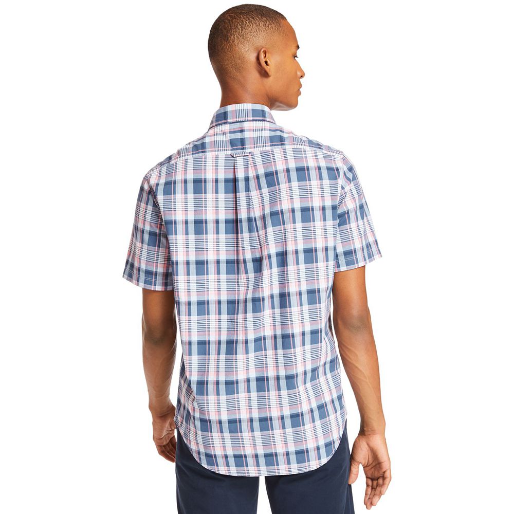 Camisa Timberland Argentina Hombre - Short-Sleeve Indian River Madras - Rosas/Azules - UNCXEQ-379